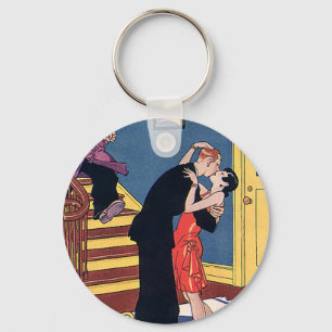 Vintage Humour, Love and Romance, Late Night Kiss Keychain