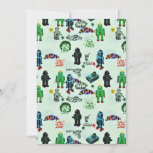 Vintage Humour Outer Space Robot Watercolor Holiday Card