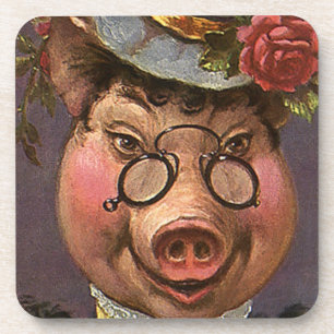 Vintage Humour, Silly and Funny Victorian Lady Pig Coaster