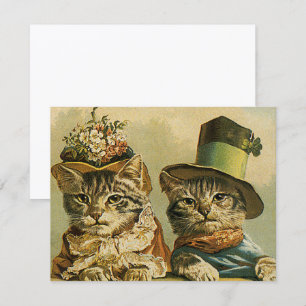 Vintage Humour, Victorian Bride Groom Cats in Hats