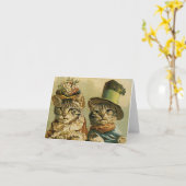 Vintage Humour, Victorian Bride Groom Cats in Hats Card (Yellow Flower)