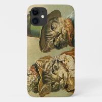 Vintage Humour, Victorian Bride Groom Cats in Hats