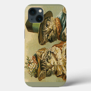 Vintage Humour, Victorian Bride Groom Cats in Hats iPhone 13 Case