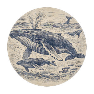 Vintage Humpback Whale Pod Engraving Cutting Board