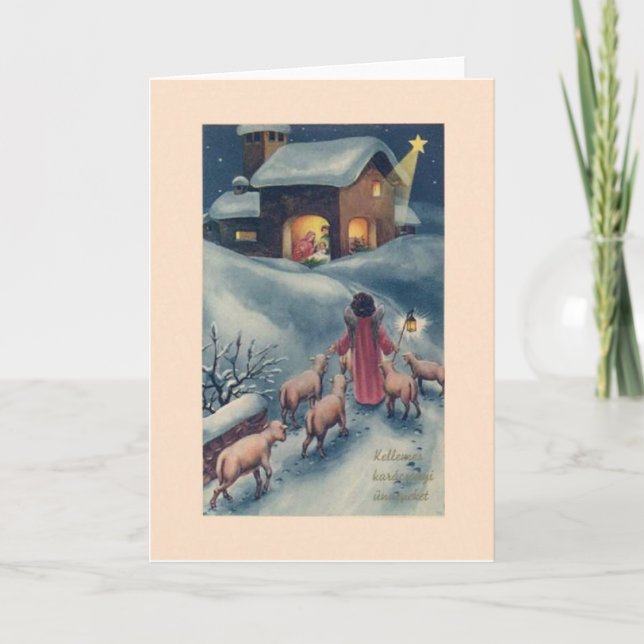 Vintage Hungarian Angel Nativity Christmas Card (Front)
