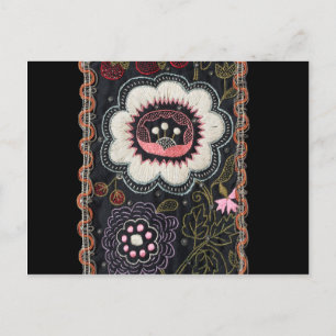 Vintage Hungarian Embroidery on Black Postcard