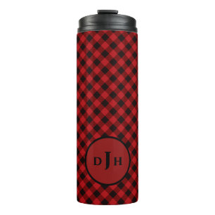 Vintage Hunter Red Buffalo Black Pattern Monogram Thermal Tumbler