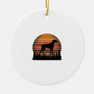 Vintage Hunting Dog Sunset Forest Vector Design_1 Ceramic Ornament
