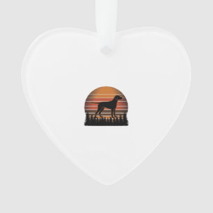 Vintage Hunting Dog Sunset Forest Vector Design_1 Ornament