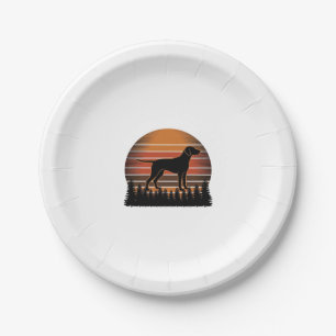 Vintage Hunting Dog Sunset Forest Vector Design_1 Paper Plate