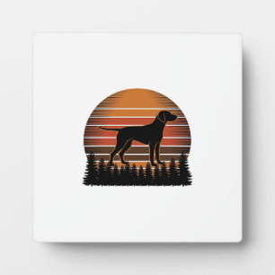 Vintage Hunting Dog Sunset Forest Vector Design_1 Plaque