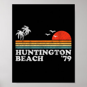 Vintage Huntington Beach California Retro Surfing  Poster