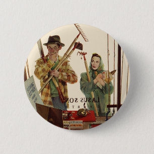 Vintage Husband and Wife with Gardening Tools 2 Inch Round Button