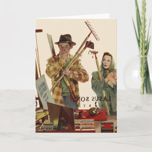 Vintage Husband and Wife with Gardening Tools Card (Front)