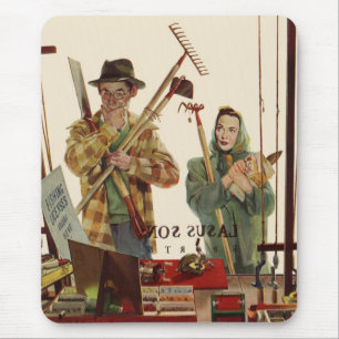 Vintage Husband and Wife with Gardening Tools Mouse Pad