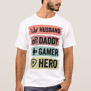 Vintage Husband Daddy Gamer Hero Geometric T-Shirt