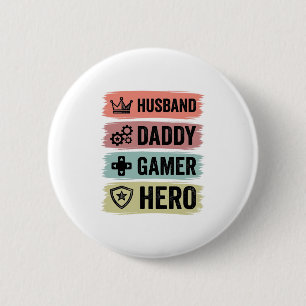 Vintage Husband Daddy Gamer Hero Geometric T-Shirt 2 Inch Round Button
