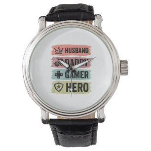 Vintage Husband Daddy Gamer Hero Geometric T-Shirt Watch