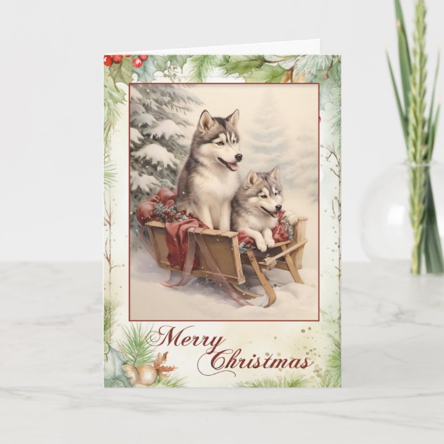 Vintage Husky Christmas Holiday Card (Front)