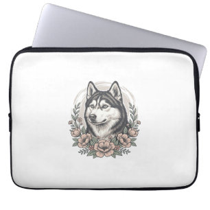 Vintage Husky Floral Portrait Shirt Design_1 Laptop Sleeve
