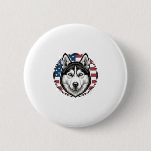 Vintage Husky Patriotic Dog Vector Shirt Design_1 2 Inch Round Button