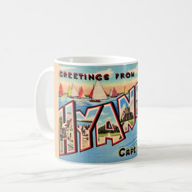 Vintage Hyannis MA Greetings Mug (Front Left)