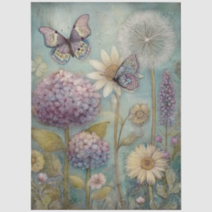 Vintage Hydrangea and Butterfly Garden Decoupage Tissue Paper