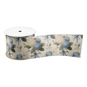 Vintage Hydrangea Bouquet Pattern Satin Ribbon