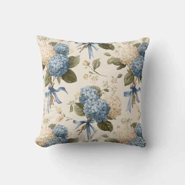 Vintage Hydrangea Bouquet Pattern Throw Pillow (Front)