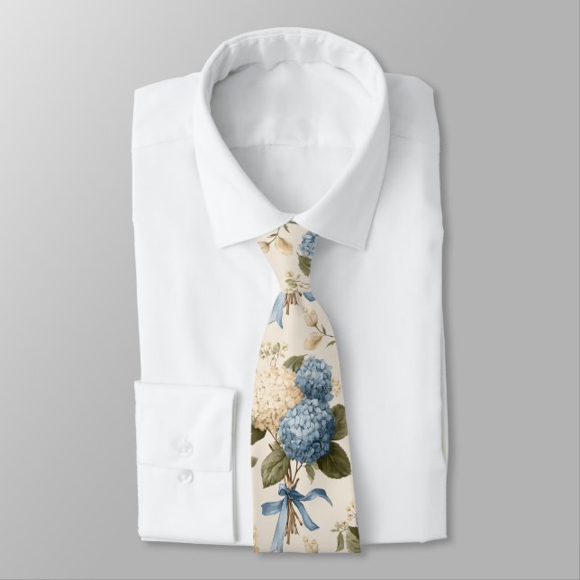 Vintage Hydrangea Bouquet Pattern Tie (Tied)