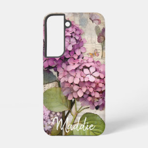 Vintage Hydrangea & Butterfly Pink Personalized Samsung Galaxy Case
