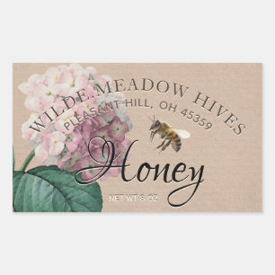 Vintage Hydrangea fleur & abeilles Miel Étiquette 