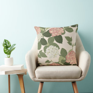 Vintage Hydrangea Floral Pattern Throw Pillow