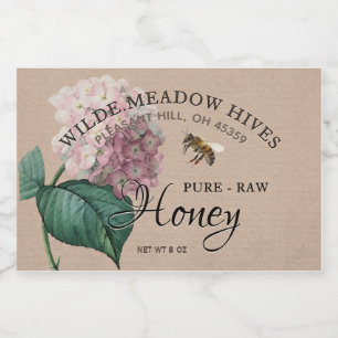 Vintage Hydrangea Flower & Bee Honey Label Kraft