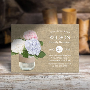 Vintage Hydrangea Mason Jar Family Reunion Invitation