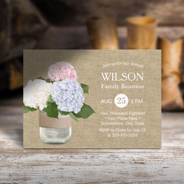Vintage Hydrangea Mason Jar Family Reunion Invitation (Creator Uploaded)