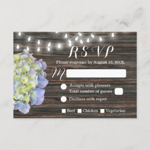 Vintage Hydrangea String Lights Barn Wood RSVP Card