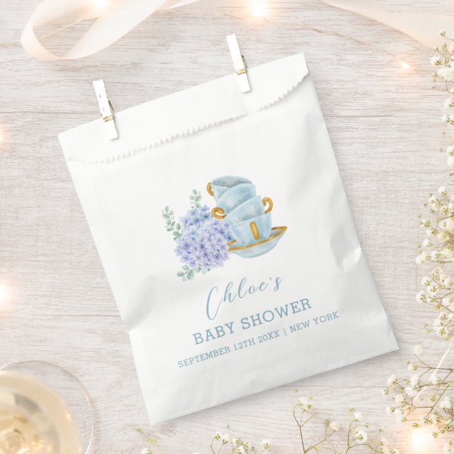 Vintage Hydrangea Tea Brewing Baby Shower  Favour Bag (Clipped)