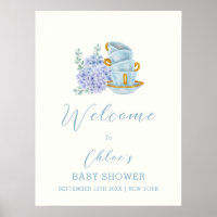 Vintage Hydrangea Tea Brewing Baby Shower Welcome