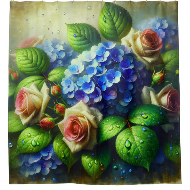 “Vintage Hydrangeas and Roses in Rain" (Front)