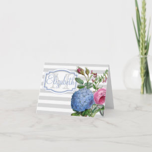 Vintage Hydrangeas   Mr. Roses Stripes Monogram No Note Card
