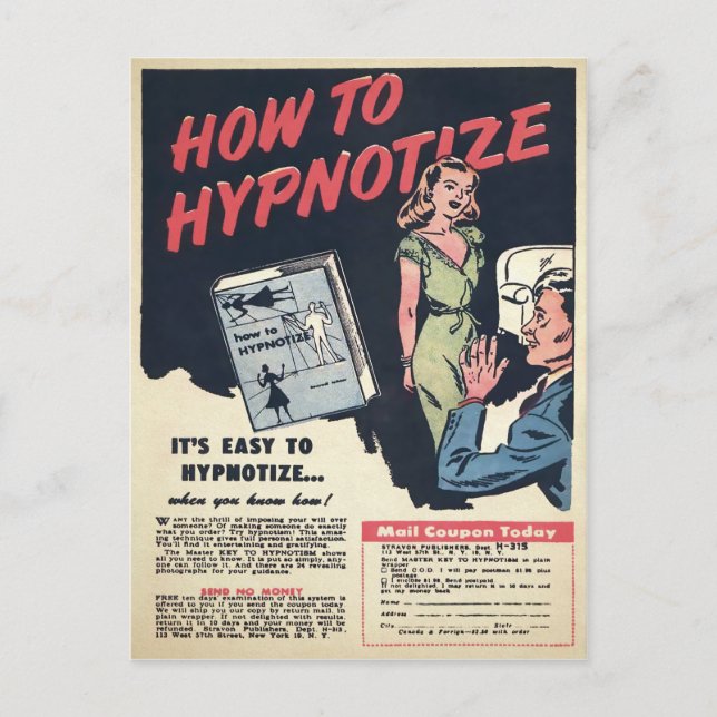 Vintage Hypnotize Advertisement Postcard (Front)