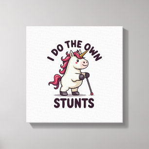 Vintage I Do My Own Stunts Unicorn Funny Injury Re Canvas Print