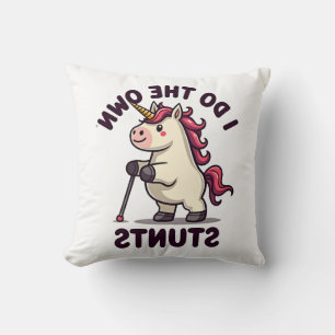Vintage I Do My Own Stunts Unicorn Funny Injury Re Throw Pillow