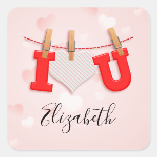 Vintage I Heart You drawing and text calligraphy  Square Sticker