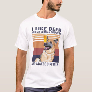 Vintage I Like Beer German Shepherd And 3 People D T-Shirt