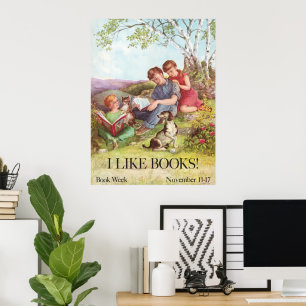 Vintage I Like Books Poster by Kate Seredy 1962