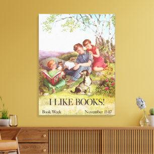 Vintage I Like Books Poster by Kate Seredy 1962 Canvas Print