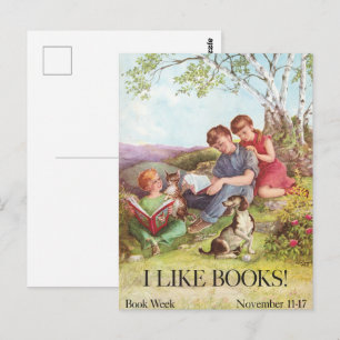 Vintage I Like Books Poster by Kate Seredy 1962 Postcard