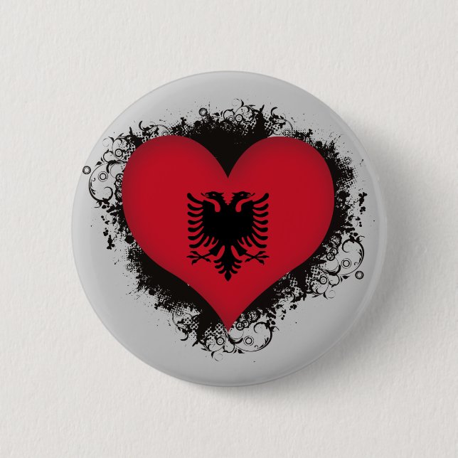Vintage I Love Albania 2 Inch Round Button (Front)